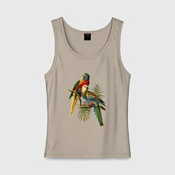 Майка женская хлопок Тропические попугаи, цвет: миндальный