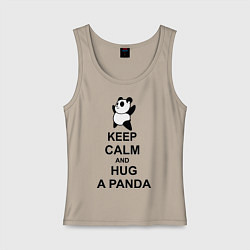Майка женская хлопок Keep Calm & Hug A Panda, цвет: миндальный