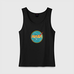 Майка женская хлопок NASA винтажный логотип, цвет: черный