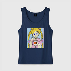 Майка женская хлопок Sailor Moon Usagi Tsukino, цвет: тёмно-синий
