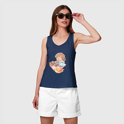 Майка женская хлопок Девушка-ежик плетет венок, цвет: тёмно-синий — фото 2