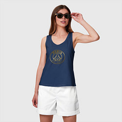 Майка женская хлопок PSG GOLD LOGO ПСЖ ЗОЛОТО, цвет: тёмно-синий — фото 2
