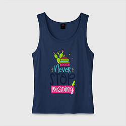 Майка женская хлопок Надпись Читайте постоянно, цвет: тёмно-синий