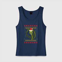 Майка женская хлопок Рождественский свитер Скептическая змея, цвет: тёмно-синий