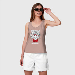 Майка женская хлопок Белый тигр в красных очках, цвет: пыльно-розовый — фото 2