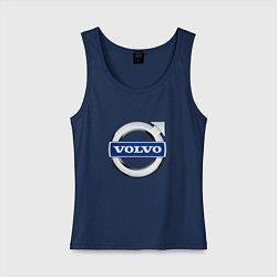 Майка женская хлопок Volvo, логотип, цвет: тёмно-синий