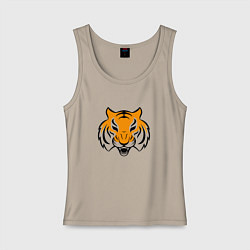 Майка женская хлопок Тигр логотип, цвет: миндальный