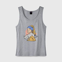 Женская майка Кошка с жемчужной серёжкой