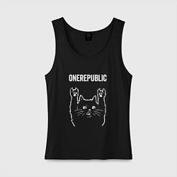Майка женская хлопок OneRepublic Рок кот One Republic, цвет: черный
