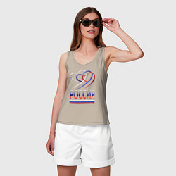 Майка женская хлопок Россия: триколор и три сердца, цвет: миндальный — фото 2