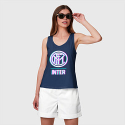 Майка женская хлопок Inter FC в стиле glitch, цвет: тёмно-синий — фото 2