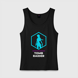 Майка женская хлопок Символ Tomb Raider в неоновых цветах, цвет: черный