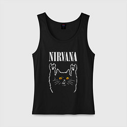 Майка женская хлопок Nirvana rock cat, цвет: черный