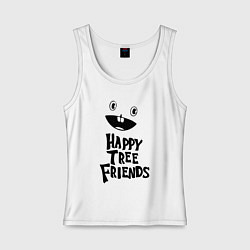 Майка женская хлопок Happy Three Friends - LOGO, цвет: белый