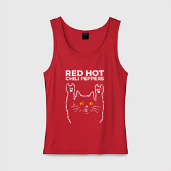 Майка женская хлопок Red Hot Chili Peppers rock cat, цвет: красный