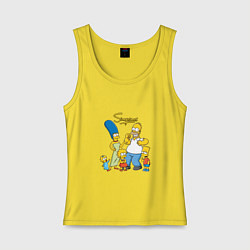 Майка женская хлопок The Simpsons - happy family, цвет: желтый