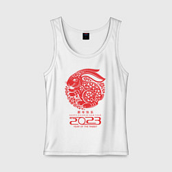 Майка женская хлопок Year of the rabbit 2023, cappy chinese new year, цвет: белый