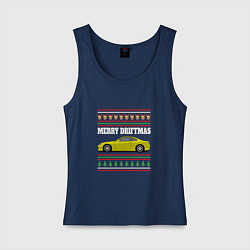 Майка женская хлопок Merry Driftmas Nissan Silvia S15 Ugly Sweater, цвет: тёмно-синий