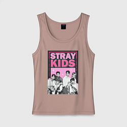 Майка женская хлопок Stray Kids boy band, цвет: пыльно-розовый