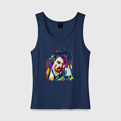 Майка женская хлопок Портрет Джонни Деппа полигональный, цвет: тёмно-синий