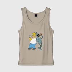 Майка женская хлопок Drunk Homer and Bender, цвет: миндальный