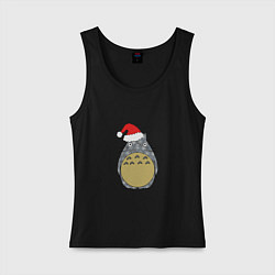 Майка женская хлопок Totoro Santa, цвет: черный