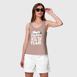 Майка женская хлопок Happy new year - кошечка, цвет: пыльно-розовый — фото 2