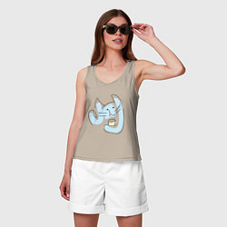 Майка женская хлопок Котик с стаканом, цвет: миндальный — фото 2