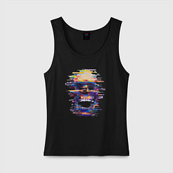 Майка женская хлопок Art skull - glitch, цвет: черный