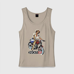 Майка женская хлопок Красивая девушка на мотоцикле Ducati - retro, цвет: миндальный