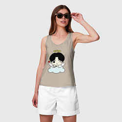 Майка женская хлопок Jin - ангелочек из бтс, цвет: миндальный — фото 2