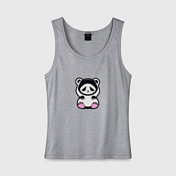 Майка женская хлопок Милая панда в капюшоне, цвет: меланж