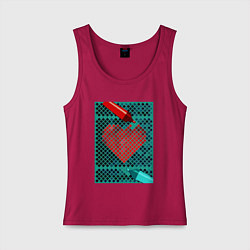 Майка женская хлопок Красное сердце маркером, цвет: маджента