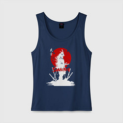 Женская майка Белый самурай, катаны и красное солнце