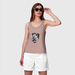 Майка женская хлопок Сталин в черно-белом исполнении, цвет: пыльно-розовый — фото 2