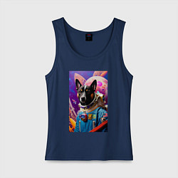 Майка женская хлопок Пёс космонавт - нейросеть, цвет: тёмно-синий