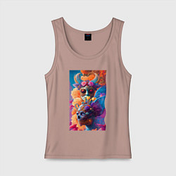 Майка женская хлопок Демон Они и череп - искусство, цвет: пыльно-розовый