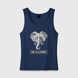 Майка женская хлопок Спасти слонов, цвет: тёмно-синий