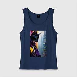 Майка женская хлопок Black cat in New York - neural network, цвет: тёмно-синий