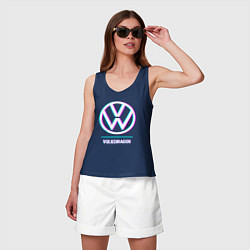 Майка женская хлопок Значок Volkswagen в стиле glitch, цвет: тёмно-синий — фото 2