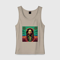 Майка женская хлопок Digital Art Bob Marley in the field, цвет: миндальный
