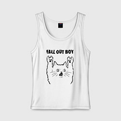 Майка женская хлопок Fall Out Boy - rock cat, цвет: белый