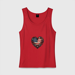 Майка женская хлопок Сердце с цветами флаг США, цвет: красный