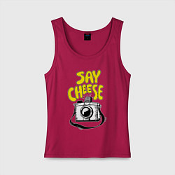 Майка женская хлопок Cheese photo camera, цвет: маджента