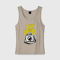 Майка женская хлопок Cheese photo camera, цвет: миндальный