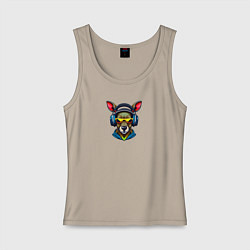 Майка женская хлопок Кенгуру и наушники, цвет: миндальный