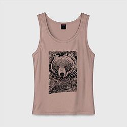 Майка женская хлопок Хозяин русского леса - медведь, цвет: пыльно-розовый