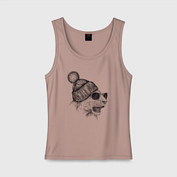 Майка женская хлопок Львица в шапке, цвет: пыльно-розовый