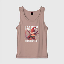 Майка женская хлопок Happy Dragon year, цвет: пыльно-розовый