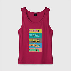Майка женская хлопок Любовь радость мир терпение надежда, цвет: маджента